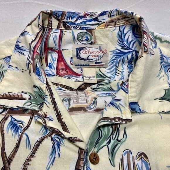 Blue Water Wear Button Up Men's Large Cream Rare Volkswagen Surf Van Beach Shirt - Picture 12 of 16